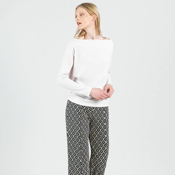 NWT Clara Sunwoo Boat Neck Side Ruched Sweater Top - Bone - Picture 2 of 6